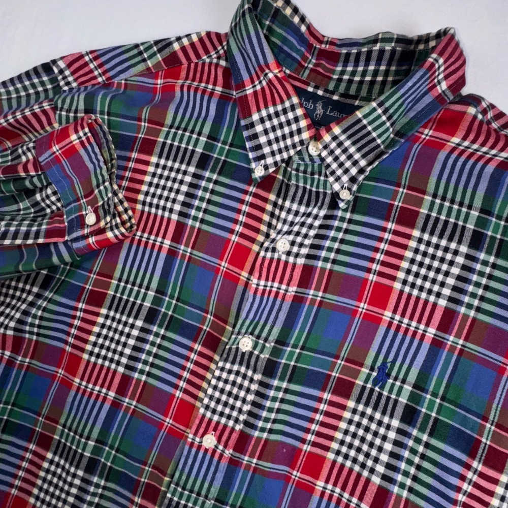 Ralph Lauren Button Down Shirt Mens XL Multi Color Plaid Custom Fit Long Sleeve